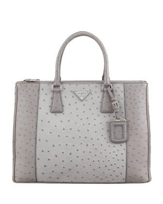 Prada Struzzo Bicolor Tote Bag, Gray Multi (Marmo+Nube)